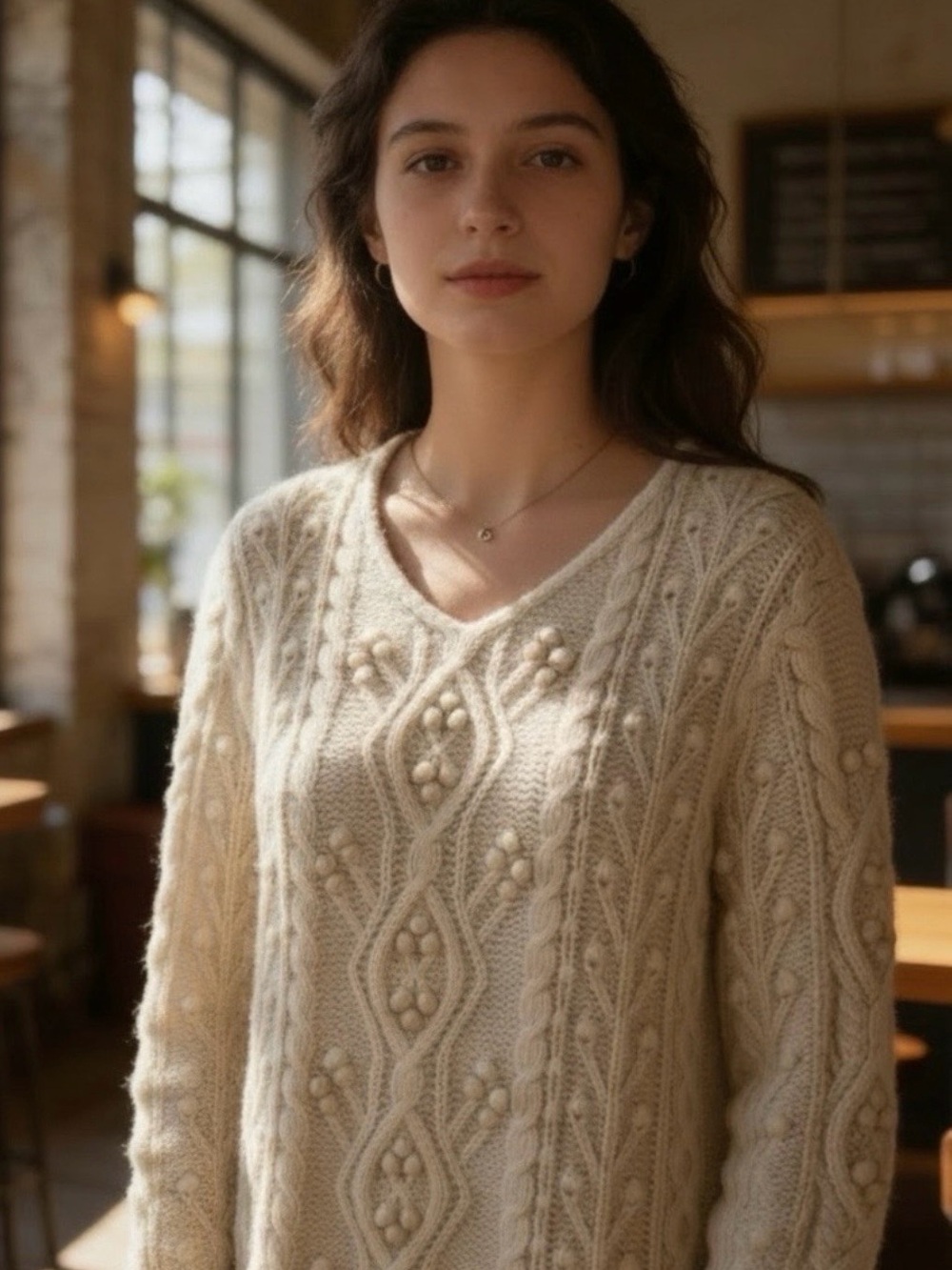 Sundance 80%Silk 20% Cotton Cable-Knit Sweater-size Large